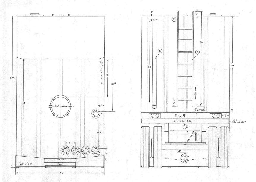 WP sloped tank 21000 gallon diagram with dimensions